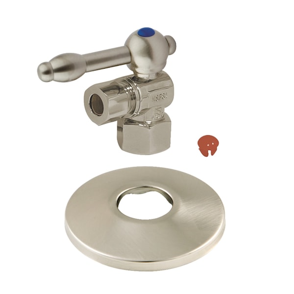 1/2" FIP X 3/8" OD Comp Quarter-Turn Angle Stop Valve W/ Flange, Nickel